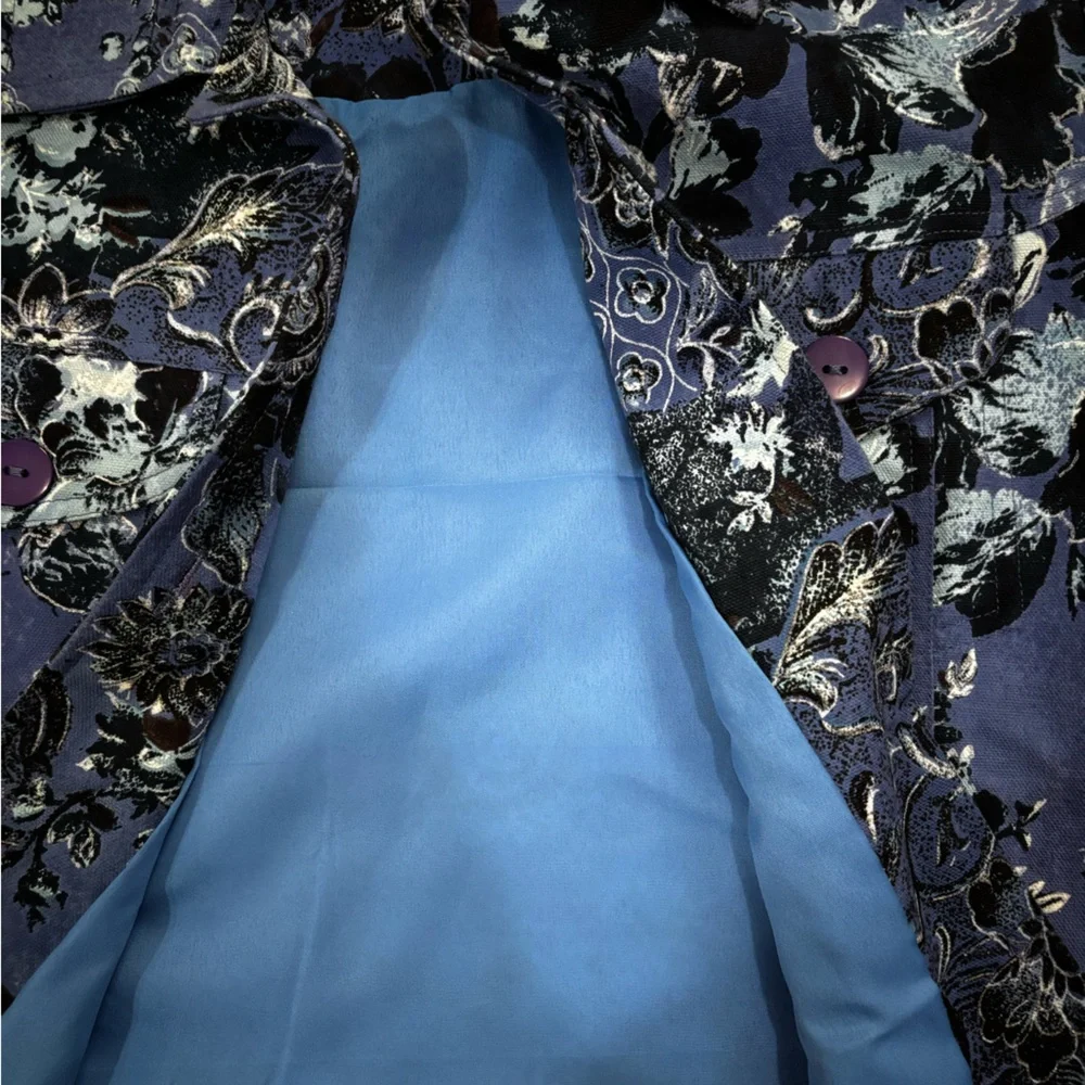 Vintage Blue Floral Jacket Blazer Soft Surroundings Style Artsy Boho SMALL